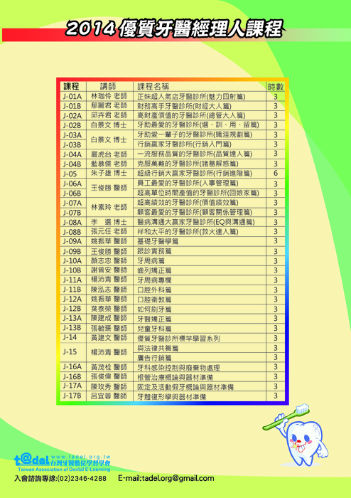 優質牙醫經理人課程-2014 優質牙醫經理人課程-2014